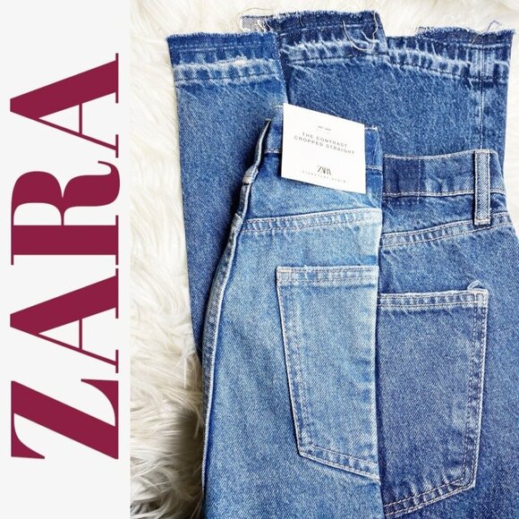 NWT ZARA CONTRAST 2-TONE CROPPED STRAIGHT LEG MID RISE, SIZE 12 - Picture 10 of 16